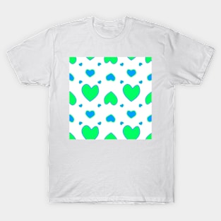 Blue and green hearts on white T-Shirt